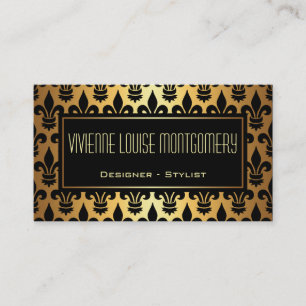 Black and Gold Fleur de Lis Pattern Business Card