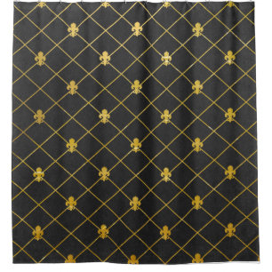 Black and Gold. Fleur de Lis. Shower Curtain