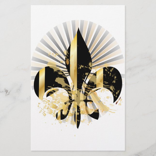 Black and Gold Fleur de Lis Stationery (Front)