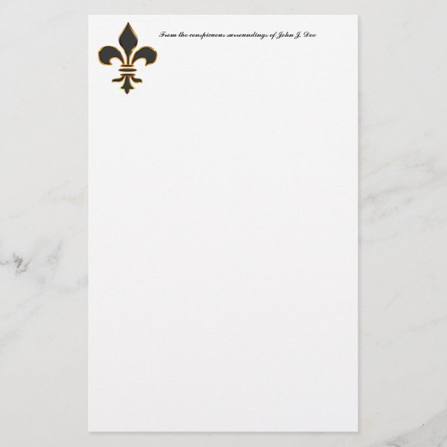 Black and Gold Fleur-de-Lis  Stationery (Front)