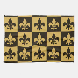 Black and Gold Fleur de lis Tea Towel
