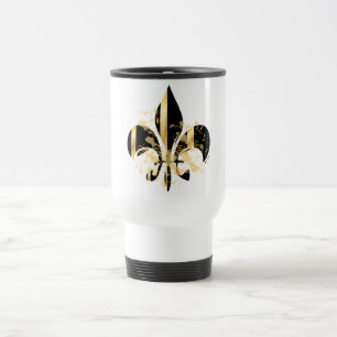 Black and Gold Fleur de Lis Travel Mug