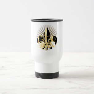 Black and Gold Fleur de Lis Travel Mug