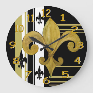 Black and Gold Fleur de lis wall clock