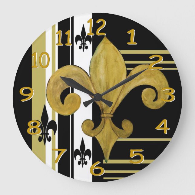 Black and Gold Fleur de lis wall clock (Front)