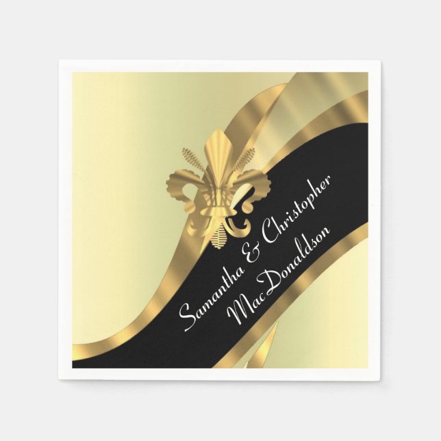 Black and gold fleur de lys napkin (Front)