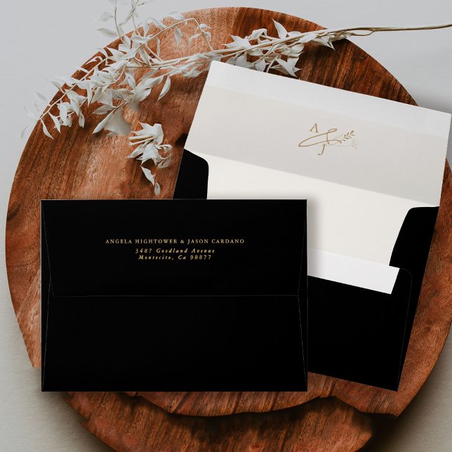Black and Gold Floral Ampersand Monogram Wedding Envelope (Creator Uploaded)