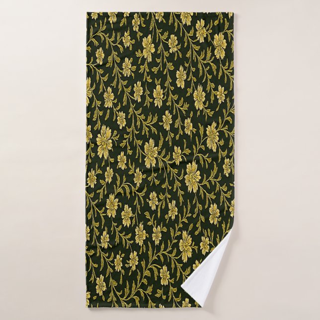 Black and Gold Floral  Bath Towel (Bath Towel)