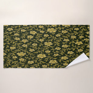 Black and Gold Floral Bath Towel