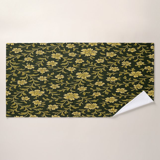 Black and Gold Floral  Bath Towel (Bath Towel)