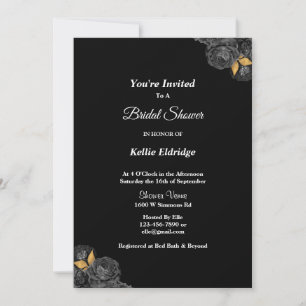Black And Gold Floral Bridal Shower Invitation