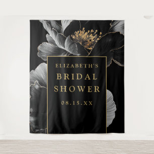 Black And Gold Floral Bridal Shower Photo Backdrop Tapestry