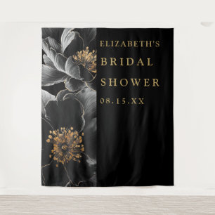 Black And Gold Floral Bridal Shower Photo Backdrop Tapestry