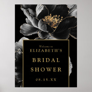 Black And Gold Floral Bridal Shower Welcome Sign