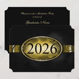 Black and Gold Floral Button 2026 Graduation Party Invitation