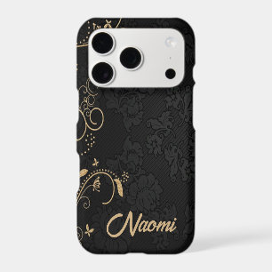 Black and gold floral damask