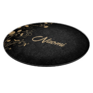 Black and gold floral damask cutting board