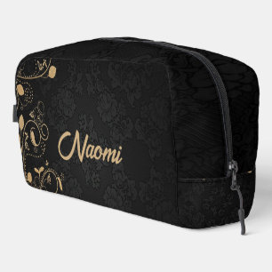 Black and gold floral damask dopp kit