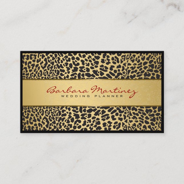 Black And Gold Floral Damasks & Animal Print Business Card (Front)