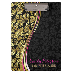 Black And Gold Floral Girly Damasks Clipboard