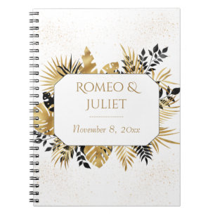 Black And Gold Floral Glitter Wedding Notebook