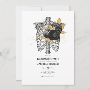 Black and Gold Floral Gothic Bachelorette Party Invitation