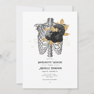 Black and Gold Floral Gothic Bachelorette Weekend Invitation