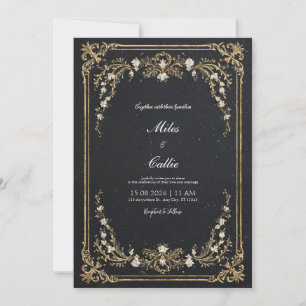 Black and Gold Floral Grand Wedding  Invitation