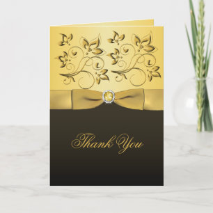 Black and Gold Floral Jewelled Thank You Card