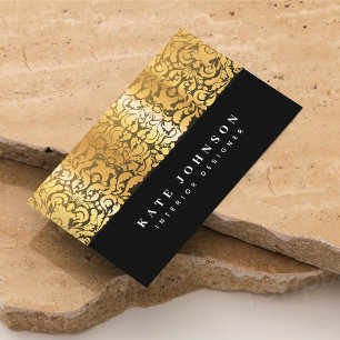 Black And Gold Floral Luxury Elegant Typography Business Card