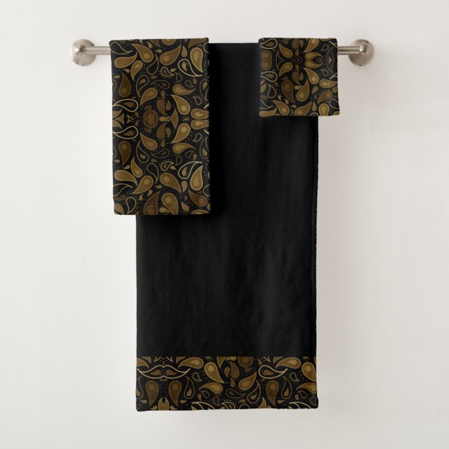 Black and Gold Floral Pattern Elegant Towel Set (Insitu)