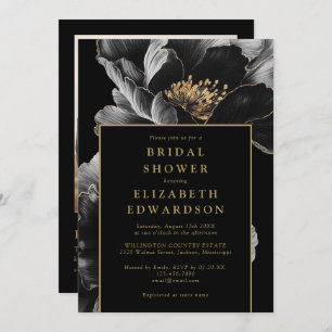 Black And Gold Floral Photo QR Code Bridal Shower Invitation
