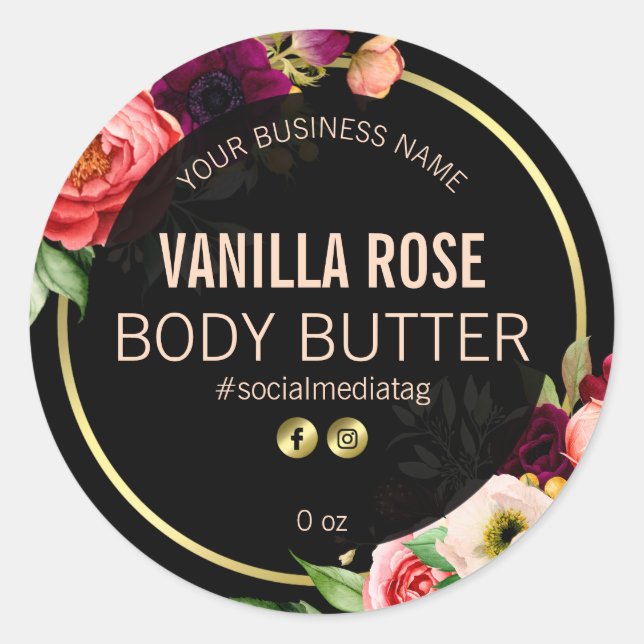 Black And Gold Floral Product Labels (Front)