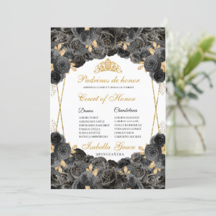 Black and Gold Floral Quinceanera Court of Honour Invitation