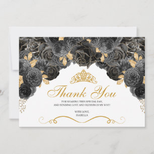 Black and Gold Floral Quinceanera Thank You 