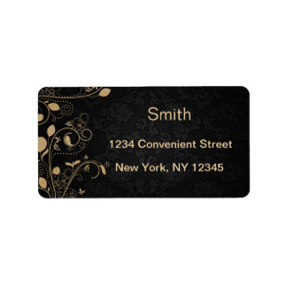 Black And Gold Floral Return Address Label