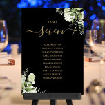 Black And Gold Floral Seating Plan Table Number<br><div class="desc">These elegant black and gold botanical greenery leaves wedding table numbers can be personalised with your guests' seating plan set in chic typography. The cards are printed on the front and back (double-sided). Designed by Thisisnotme©</div>