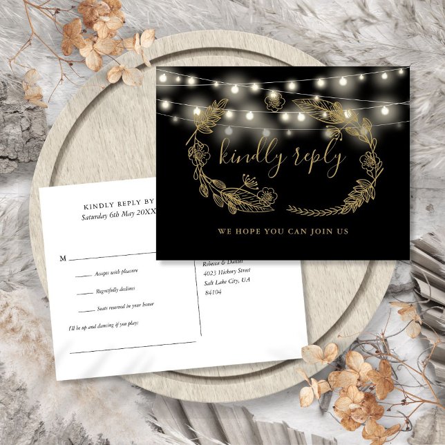 Black And Gold Floral Song Request RSVP Card (Black And Gold Floral Song Request RSVP Card)