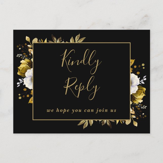 Black And Gold Floral Song Request RSVP Postcard (Front)