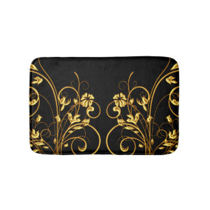 Black And Gold Floral Swirl Bath Mat