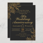 Black and Gold floral wedding anniversary Invitation<br><div class="desc">gold florals in the corner over black background</div>