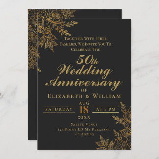 Black and Gold floral wedding anniversary Invitation
