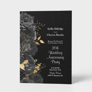 Black And Gold Floral Wedding Anniversary Party Invitation