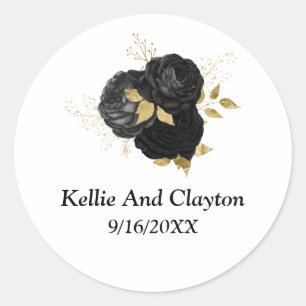 Black And Gold Floral Wedding Classic Round Sticker