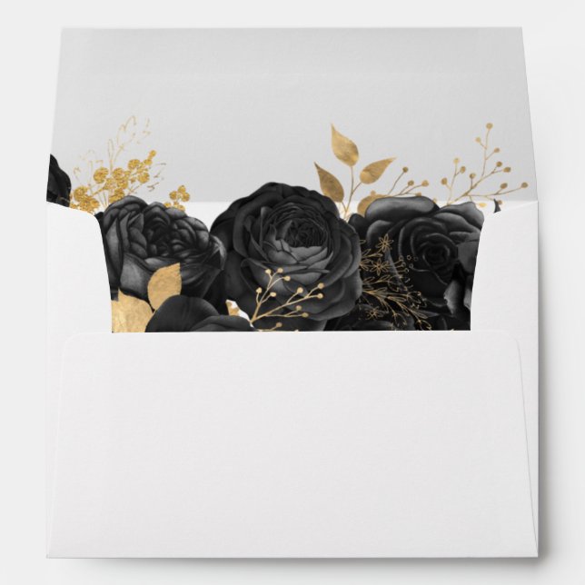 Black And Gold Floral Wedding Envelope (Back (Bottom))