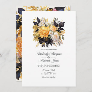 Black and Gold Floral Wedding Invitation