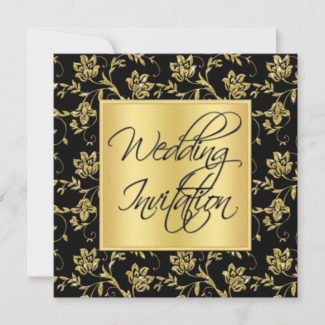 Black and Gold Floral Wedding Invitation (Front)