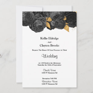 Black And Gold Floral Wedding Invitation