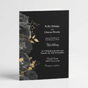 Black And Gold Floral Wedding Invitation