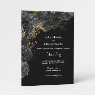 Black And Gold Floral Wedding Invitation